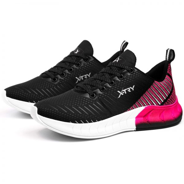 Tênis Feminino Xtry Sapatofran Corrida Run Ultraleve Preto Rosa