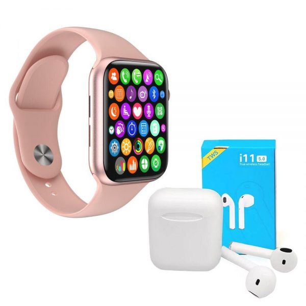 Kit 1 Smartwatch Iwo 8 Lite Plus Rosa + Fone Bt I11 Pro Tws
