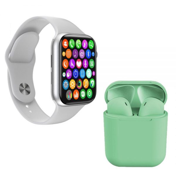 Kit 1 Smartwatch Plus Branco + 1 Fone Bluetooth Verde