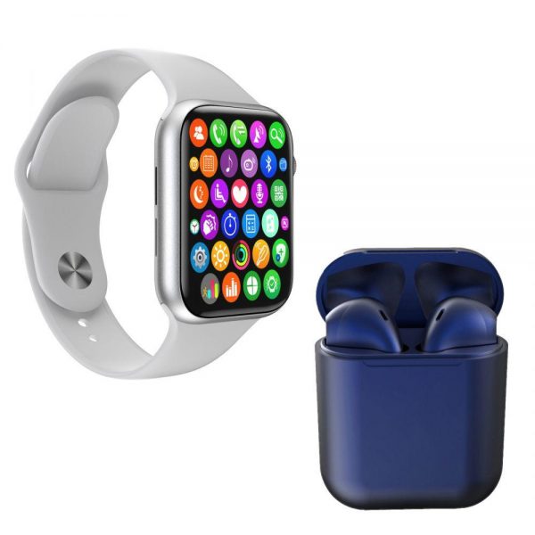 Kit 1 Smartwatch Plus Branco + 1 Fone Bt Azul Escuro