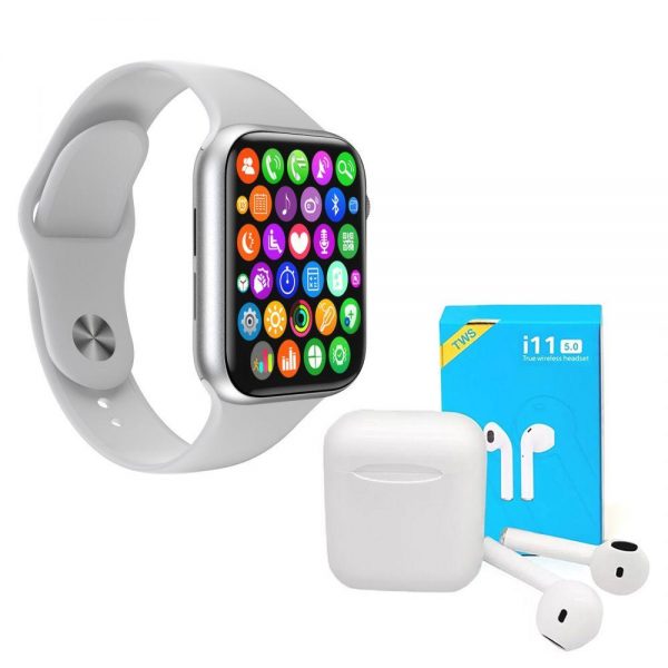 Kit 1 Smartwatch W34 S Branco + 1 Fone Bluetooth I11 Pro Tws