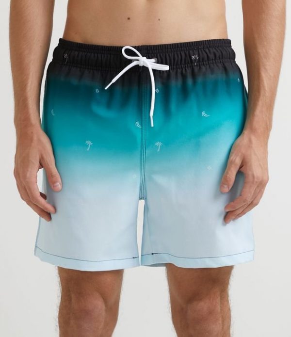 Bermuda Surf Gradiente com Estampa de Ondinhas e Coqueiros