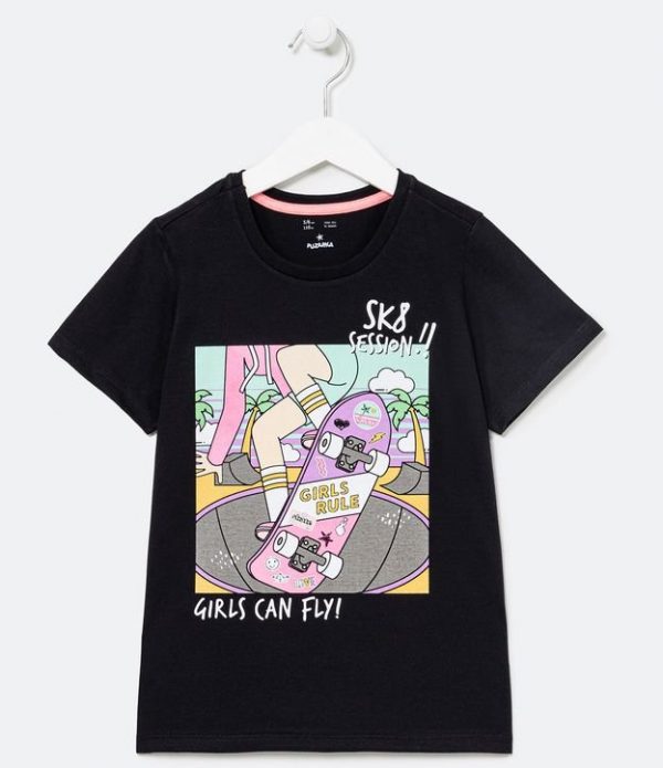 Blusa Infantil com Estampa de Skate Girls - Tam 5 a 14 anos