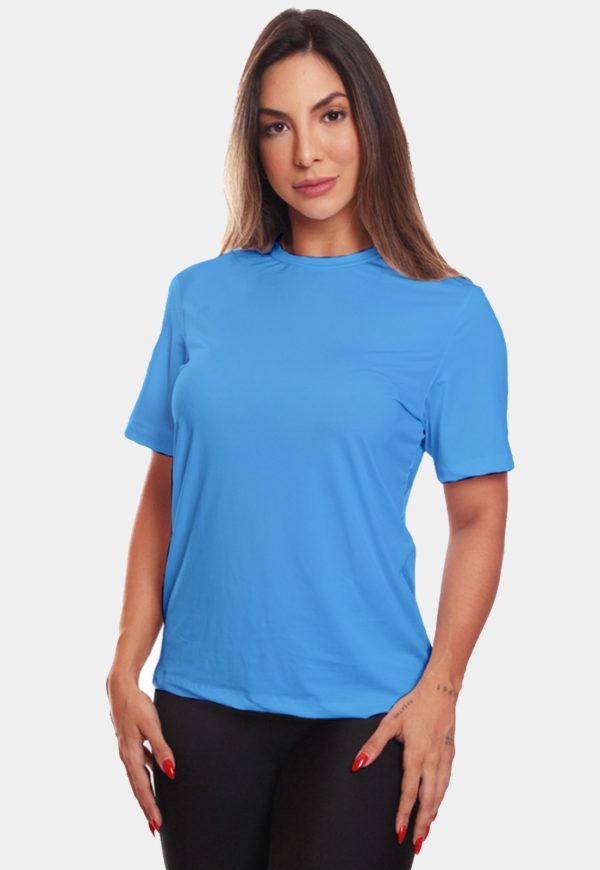 Camiseta Feminina Dry Fit Básica Lisa Proteção Solar UV Térmica Blusa Academia Esporte Camisa Azul Claro