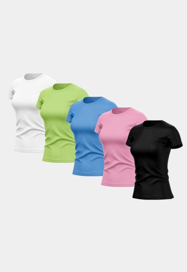 Kit 5 Camisetas Manga Curta Feminina Dry Básica Lisa Proteção Solar UV Térmica Blusa Academia Esporte Camisa Colorido