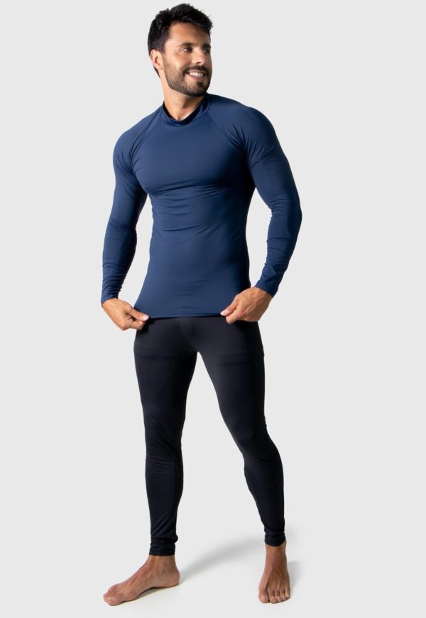 Camisa Térmica Adulto Masculina Segunda Pele Praia Surf Proteção Uv Esportiva 4 Estações Azul Marinho