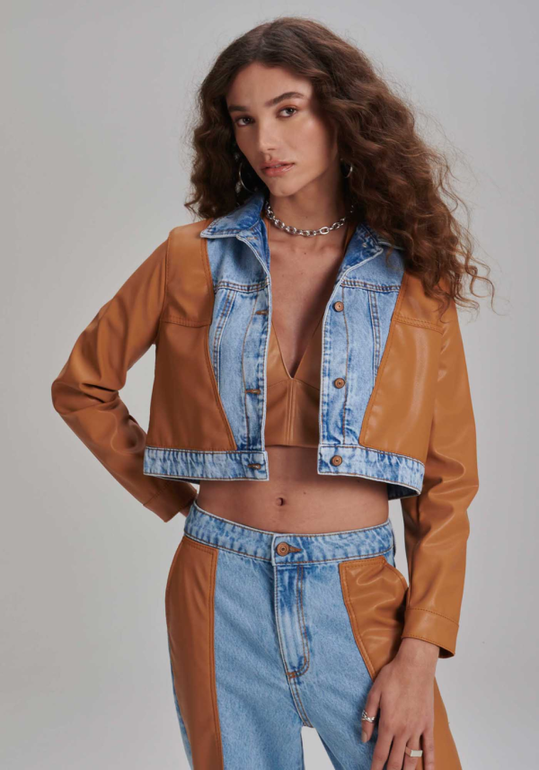 Jaqueta Marrom My Favorite Things Jeans Biker com Reco | ZZ MALL