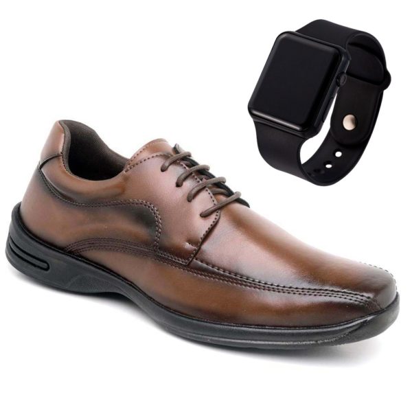 Sapato Social Conforto Antistress Amarrar Smartwatch Grátis Havana