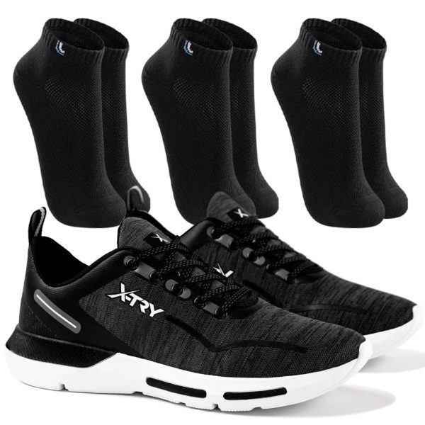 Tênis Masculino Sapatofran Corrida Preto com Kit 3 Pares de Meias Lupo Cano Curto