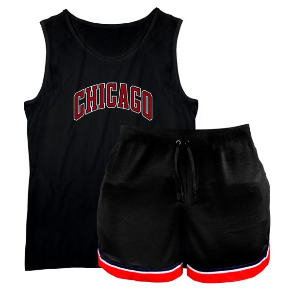 Conjunto Short Esportivo Estilo Basquete e Camiseta Regata Masculina Chicago