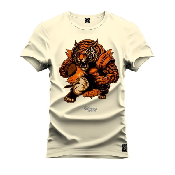 Camiseta Plus Size Premium Confortável Estampada Tigre Basquete - Pérola