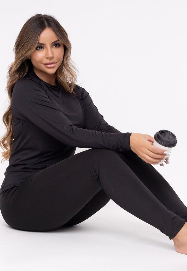 Conjunto Térmico Mood Modas Camisa e Calça Proteção UV 50+ Segunda Pele Inverno Esporte Fitness 080+037 Preto