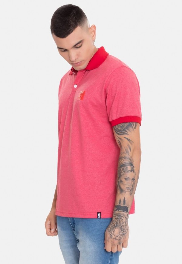 Camisa Polo NBA Rubber Logo Chicago Bulls Vermelha Mescla