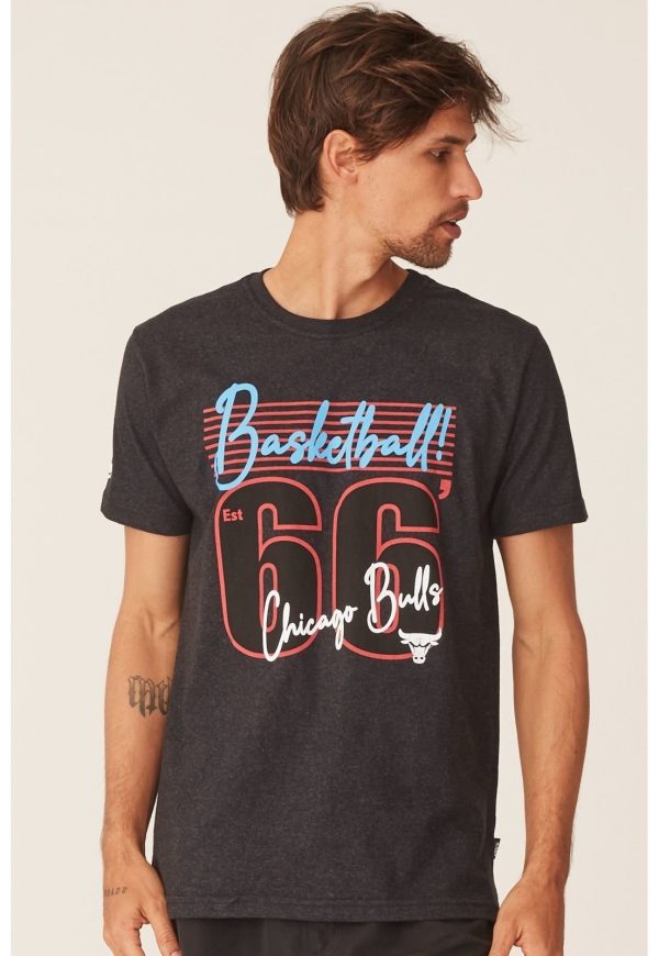 Camiseta NBA Estampada Chicago Bulls Casual Preta Mescla