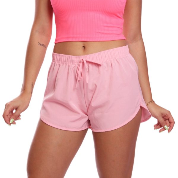 Shorts Curto Feminino Tactel Praia Piscina Academia Corrida Rosa