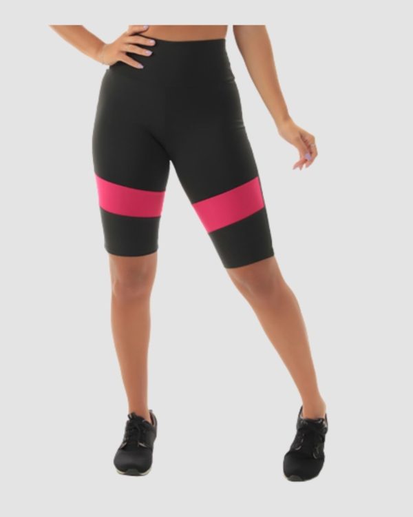 Bermuda Biker Fitness Fristyle Academia Preto Rosa