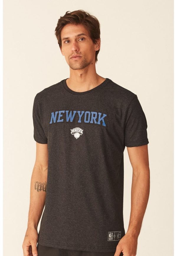 Camiseta NBA Estampada New York Knicks Casual Preta Mescla