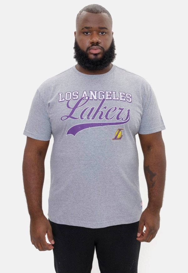 Camiseta NBA Plus Size College Logo Los Angeles Lakers Cinza Mescla