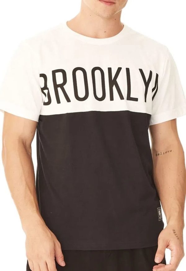 Camiseta Nets NBA Brooklyn Duo Color Off White Preta e Branca