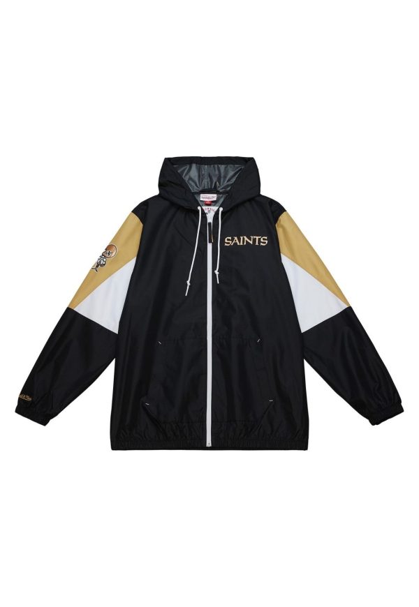 Jaqueta Mitchell & Ness NFL Windbreaker New Orleans Saints Preta