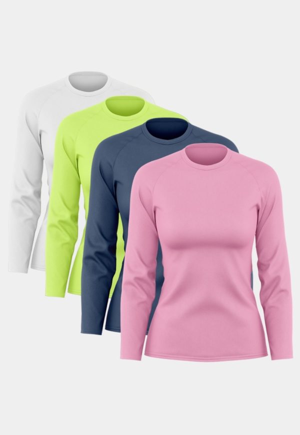 Kit 4 Camisetas Manga Longa Feminina Dry Básica Lisa Proteção Solar UV Térmica Blusa Academia Esporte Camisa Colorido