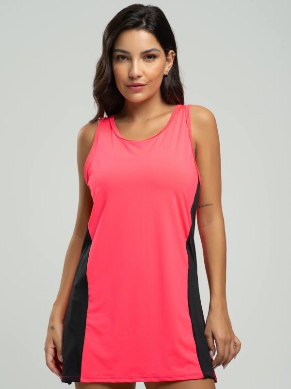 Vestido Beach Tennis Feminino Tecido Proteção Uv 50+ Vicbela Rosa com Preto