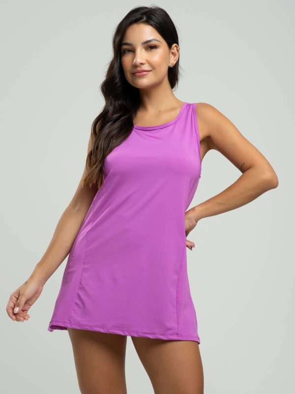 Vestido Beach Tennis Feminino Tecido Proteção Uv 50+ Vicbela Roxo