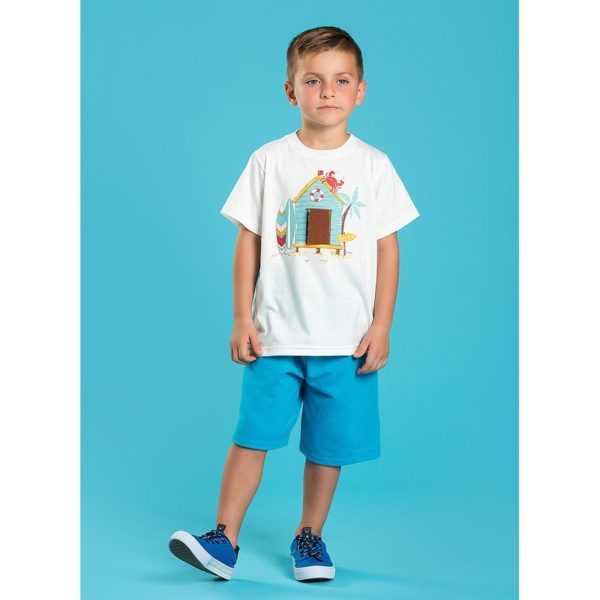 Infantil - Conjunto Verão Menino Natural Camiseta e Bermuda Cabana do Surf