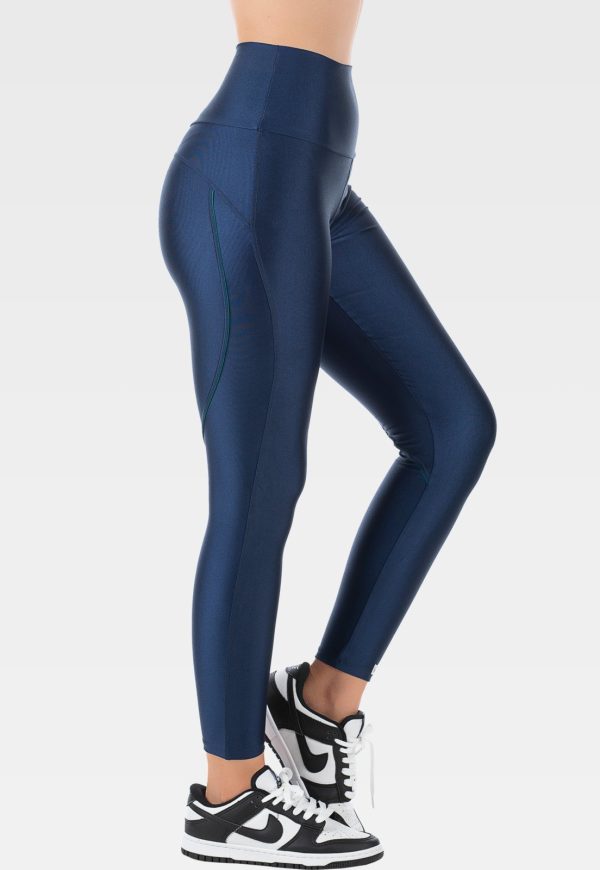 Calça Legging Fitness Cirrê Azul Cós Alto Summer Soul