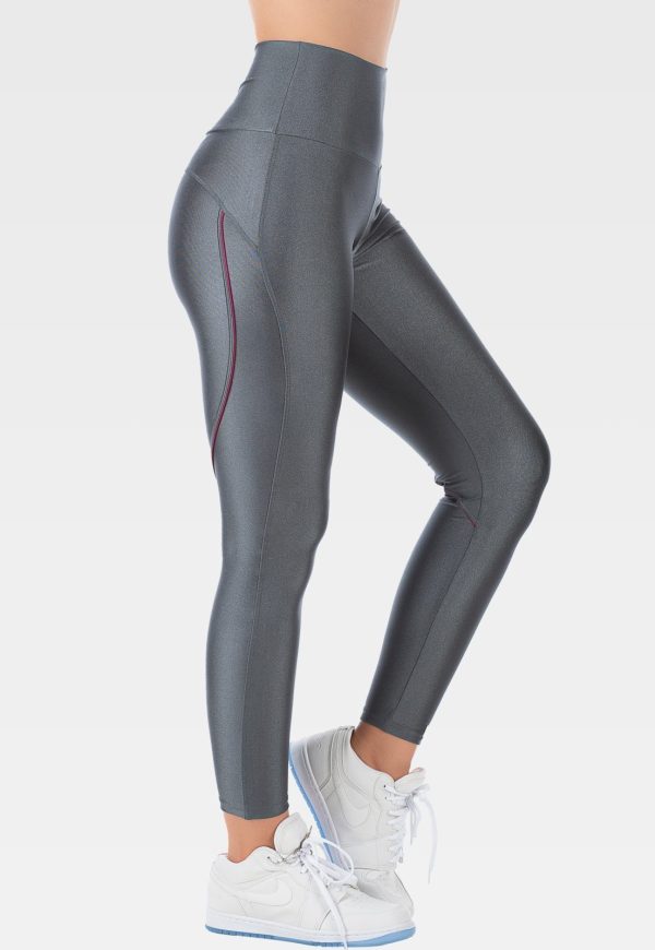 Calça Legging Fitness Cirrê Cinza Cós Alto Summer Soul