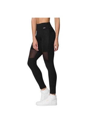 Calça Legging Selene Recortes Tule Cirre Feminina Preto