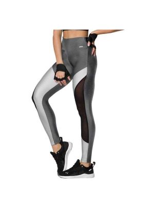 Calça Legging Selene Recortes Tule Feminina Cinza