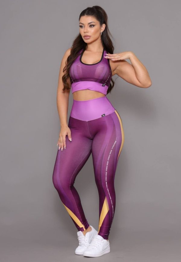 Conjunto Academia Feminino Top e Calça Esportiva Cintura Alta Linha Premium Roxo