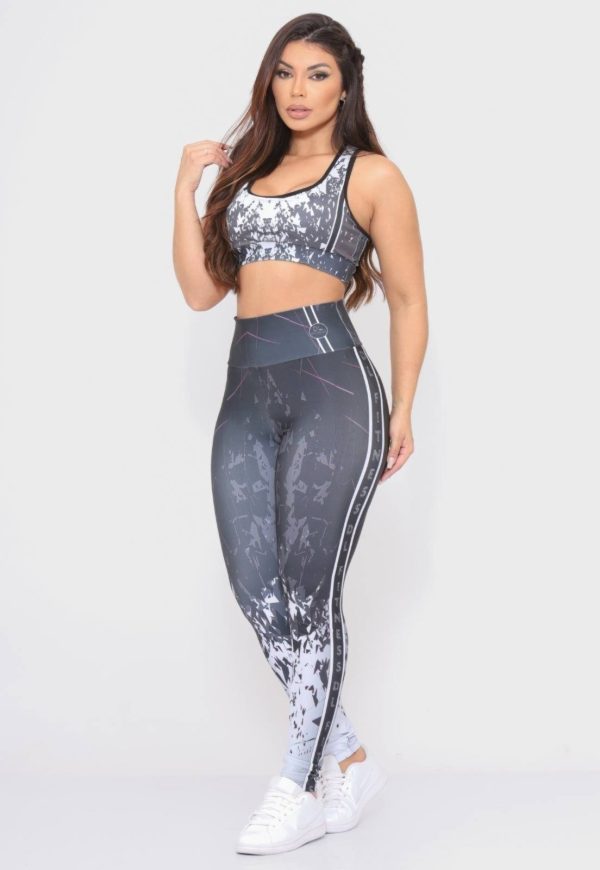 Conjunto Feminino Fitness Calça e Top Estampado Cintura Alta Linha Premium