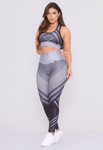 Conjunto Feminino Fitness Top e Calça Não Transparente Cintura Alta Cinza