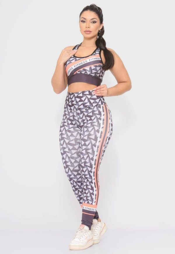 Conjunto Feminino Top e Calça de Academia Estampada Cintura Alta Linha Premium