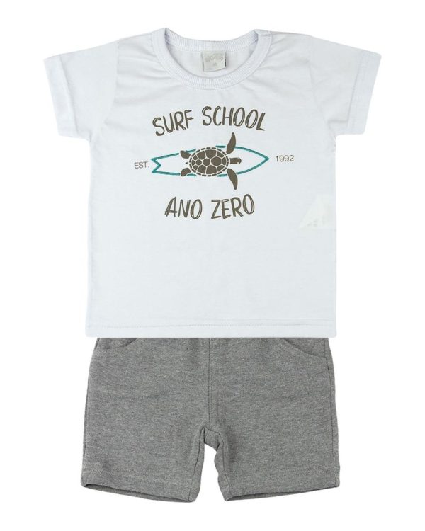 Infantil - Conjunto Meia Malha e Moletinho Surf School - Branco