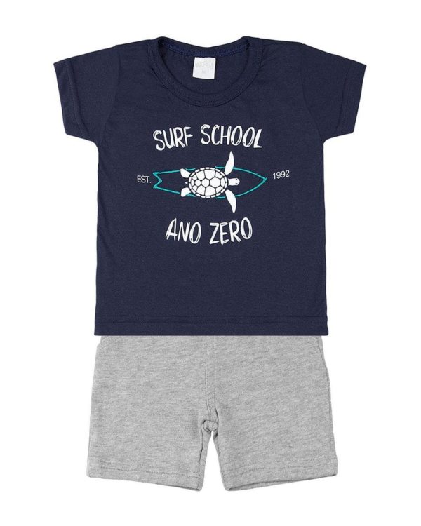 Infantil - Conjunto Meia Malha e Moletinho Surf School - Marinho