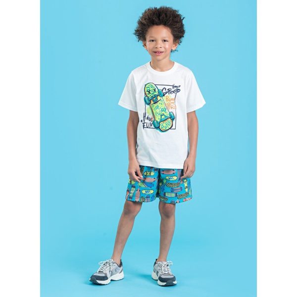 Infantil - Conjunto Verão Menino Natural Camiseta e Bermuda Skate Vibes