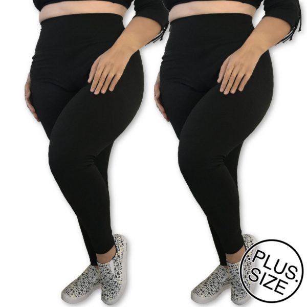 Kit 2 Calças Legging Plus Size Heide Ribeiro Leg Basic Suplex Barato Preto