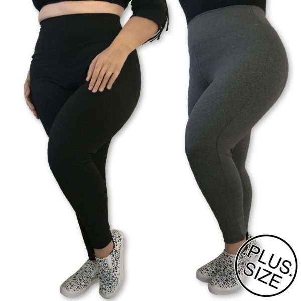 Kit 2 Calças Legging Plus Size Heide Ribeiro Leg Basic Suplex Barato Preto/Cinza