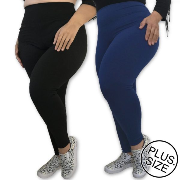 Kit 2 Calças Legging Plus Size Heide Ribeiro Leg Basic Suplex Barato Preto/Marinho