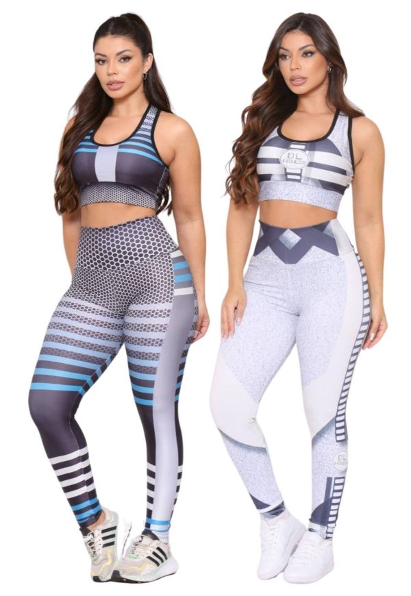 Kit 2 Conjuntos Feminino Top e Calça Fitness Cintura Alta Não Transparente Linha Premium