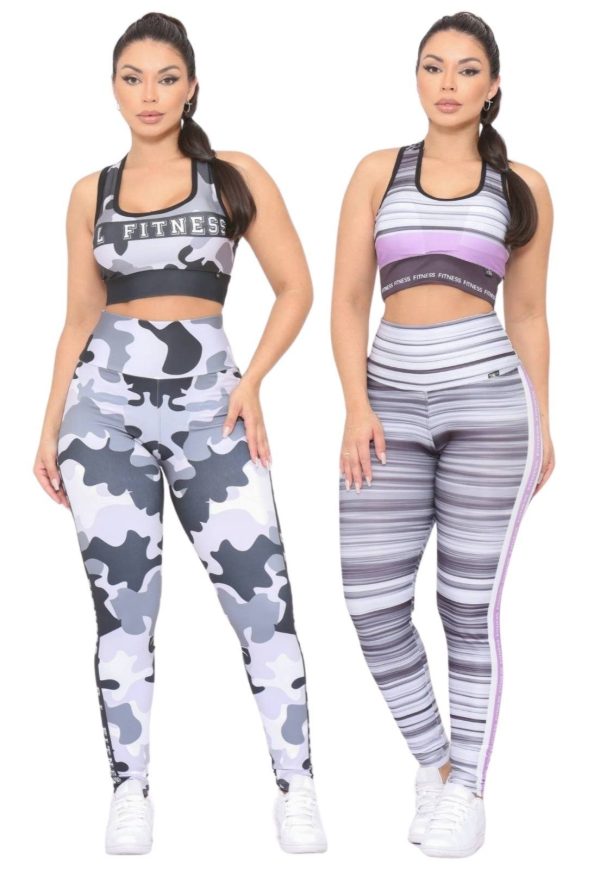 Kit 2 Conjuntos Feminino Top e Calça Fitness Cintura Alta Não Transparente Linha Premium