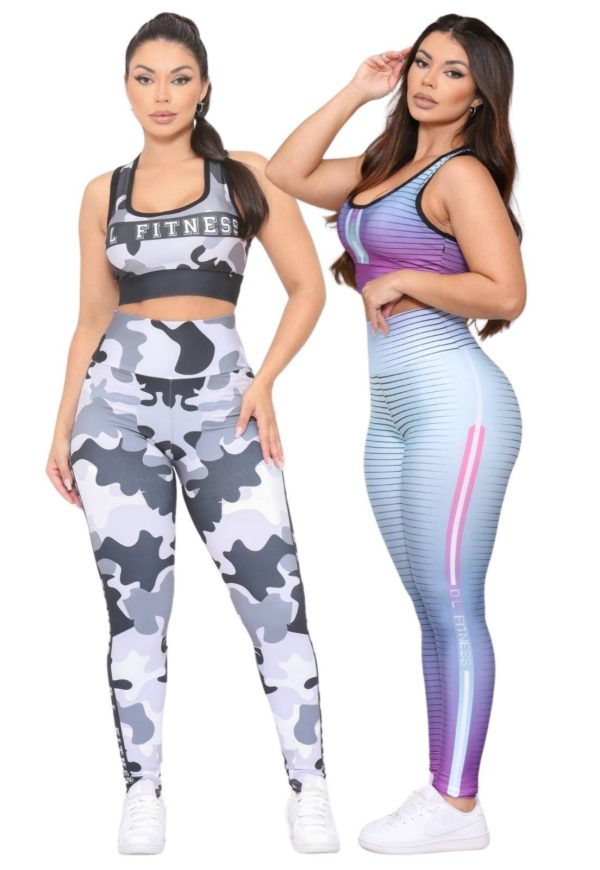 Kit 2 Conjuntos Feminino Top e Calça Fitness Cintura Alta Não Transparente Linha Premium