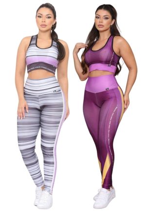 Kit 2 Conjuntos para Academia Top e Calça Cintura Alta Não Transparente Linha Premium