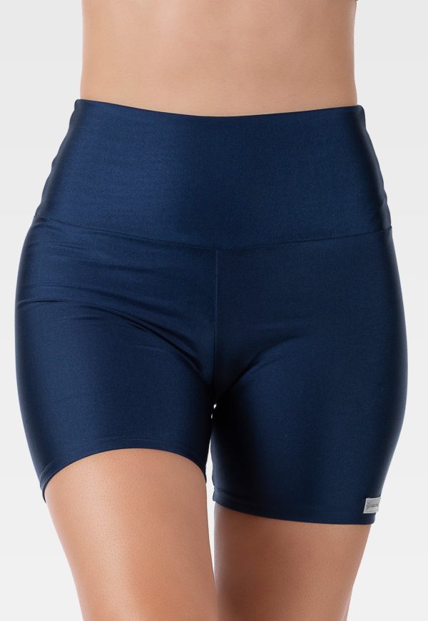 Short Curto Fitness Cirrê Cós Alto Summer Soul Azul