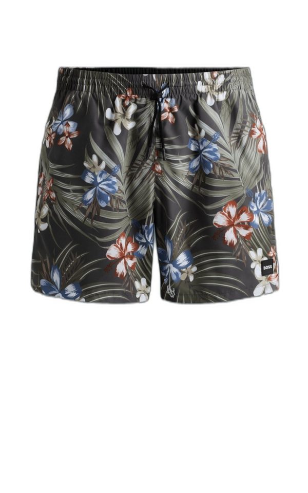 Shorts De Natação Com Estampa Tropical E Logo