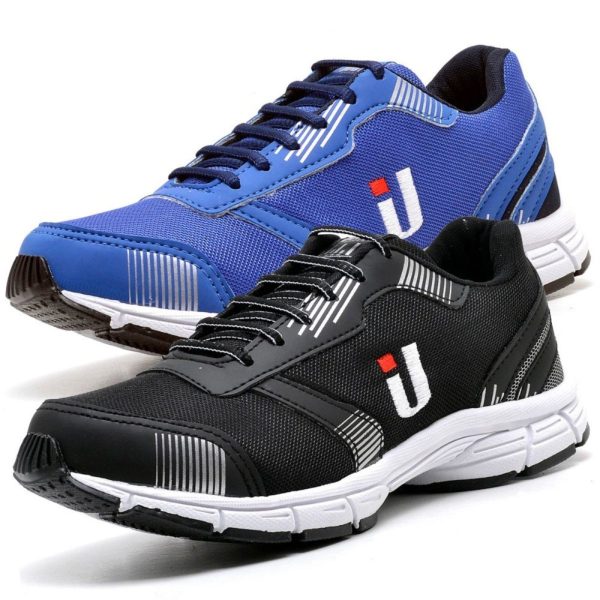 Tênis Esportivo Masculino Casual Treino Corrida Leve Super Confortável Lançamento 2 Pares Preto e Azul Combo Promocional