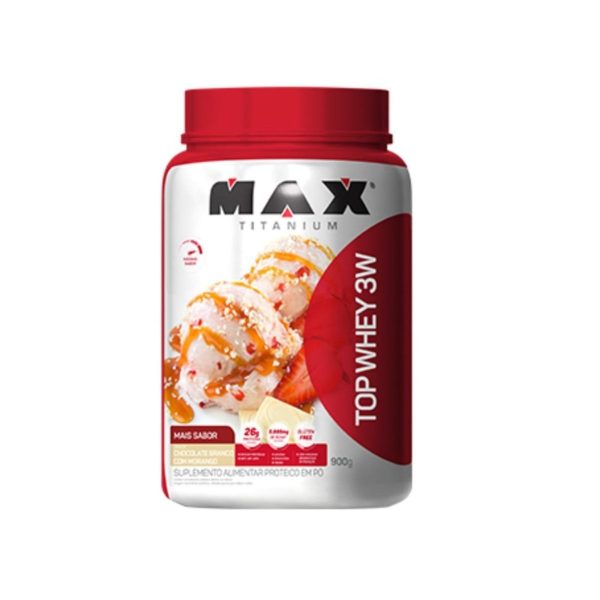 Top Whey 3W 900G Max Titanium Chocolate Branco Com Morango